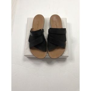 Paul Green Bayside Black Leather Slides Flat Sandals Size US 4.5